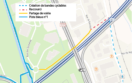 Création d'une piste cyclable raccourci entre la rue Belle eau et rue de Borolan