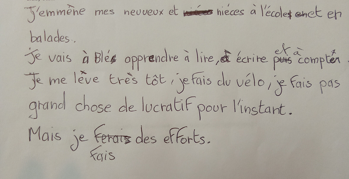 Texte écrit en français par une personne d'origine étrangère