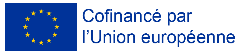 Drapeau européen avec texte "Cofinancé par l'Union Européenne"
